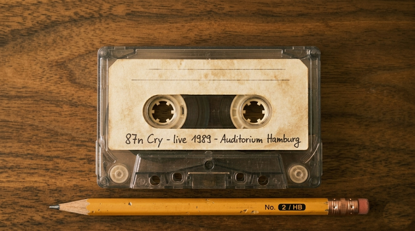 Cassette tape labelled 87n Cry — live 1989 — Auditorium Hamburg
